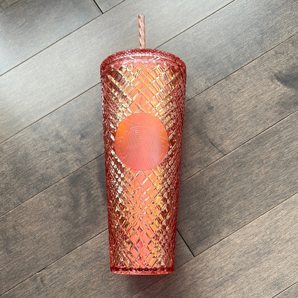 STARBUCKS Peach Sparkle Geometric Accent Drink Tumbler, Venti 24oz 710mL